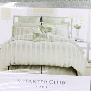 Charter Club Satin Stripe Pillow Sham NEW Euro Size Green 24 x 24 Square